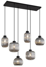 Candeeiro suspenso de design preto com vidro fumado 6 luzes - Ana Design