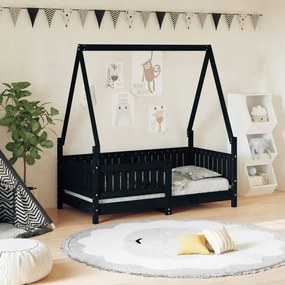 vidaXL Estrutura de cama infantil 70x140 cm pinho maciço preto