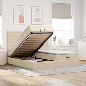 Estrutura de cama otomana com colchões tecido creme 200x200cm