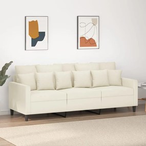 Sofá de 3 lugares 180 cm veludo cor creme