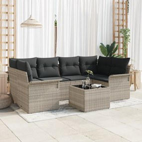 Conjunto de Sofás de Jardim de 7 Peças com Almofadas Cinza Claro Ratta