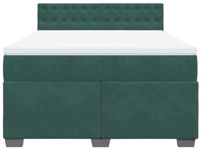Cama com molas/colchão 140x190 cm veludo verde-escuro