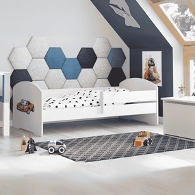 Cama infantil Luk carro de corrida 160x80 branca com grade - colchão e estrado incluído