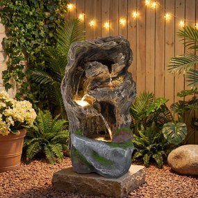 Fonte de Jardim em Cascata, 30,5 x 26 x 53 cm, 4 Níveis com Iluminação LED, Natural