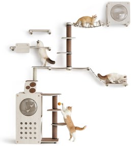 Conjunto de 10 paredes de escalada para para gatos 249,6 x 296,1 cm aveia-castanho-café