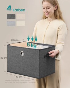 Conjunto de 3 Caixas de arrumação 43 x 30 x 30 cm (C x L x A), com tampa, caixas organizadoras cinzento ardósia