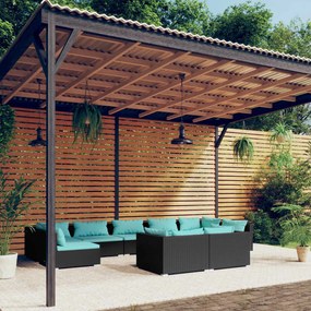 vidaXL 9 pcs conjunto lounge de jardim c/ almofadões vime PE preto