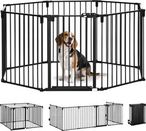 Pawhut Parque para Cães com 8 Painéis 60x76 cm Barreira de Proteção Animais de Estimação Dobrável Porta e Fechadura Dupla Preto | Aosom Portugal