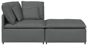 Sofá modular com pufes e almofadas tecido cinzento-escuro