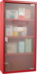 Armário de medicamentos com 3 prateleiras e 4 níveis 30 L x 12 L x 60 A cm, com fechadura, porta em vidro temperado fosco, logótipo «Croix», aço verme