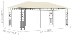 Gazebo com rede mosquiteira 6x3x2,73 m creme