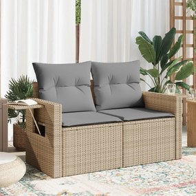 vidaXL Sofá de jardim de 2 lugares com almofadões vime PE bege