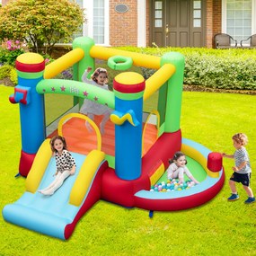 Castelo insuflável para crianças com tema musical com escorrega (SEM COMPRESSOR) Área de salto Cesto de basquetebol Piscina de bolas Área de boxe de j