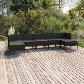 vidaXL 7 pcs conjunto lounge de jardim c/ almofadões vime PE preto