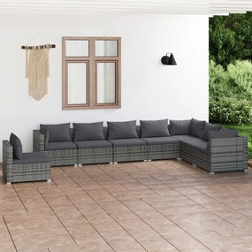 vidaXL 8 pcs conjunto lounge de jardim c/ almofadões vime PE cinzento