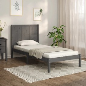 vidaXL Estrutura de cama pequena solteiro 75x190 cm pinho maciço cinza