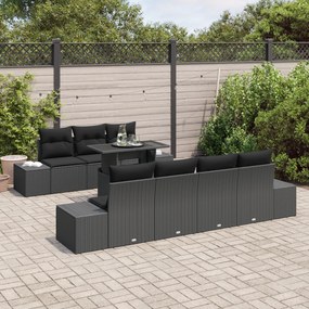 Conjunto de Sofás de Jardim de 8 Peças com Almofadas Preto Rattan Poli
