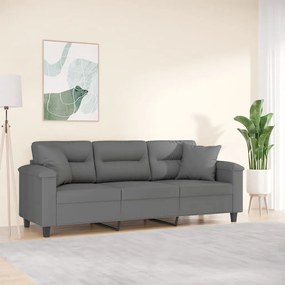 Sofá 3 lugares c/ almofadas 180 cm microfibra cinzento-escuro