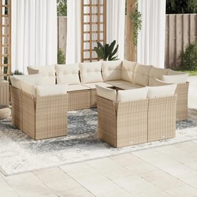 11 pcs conjunto sofás de jardim c/ almofadões vime PE bege