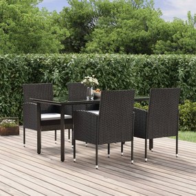 vidaXL 5 pcs conjunto de jantar p/ jardim c/ almofadões vime PE preto