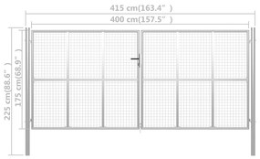 Portão de jardim em aço galvanizado 415x225 cm prateado