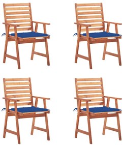 Cadeiras de jantar p/ jardim 4 pcs c/ almofadões acácia maciça