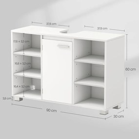 Armário de casa de banho 30 x 90 x 60 cm para lavatório (NÃO INCLUIDO), com prateleiras ajustáveis e pés Branco