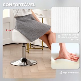 Banco de toucadou ou cozinha  Ajustável em Altura 52-66 cm Estofado em Veludo Giratória a 360° Branco