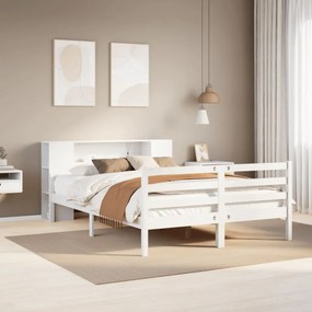 Cama com estante sem colchão 160x200 cm pinho maciço branco