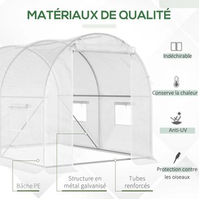 Estufa de jardim em forma de túnel, 6 m², 3m x 2m x 1,9m , aço galvanizado reforçado com 2,4 cm de diâmetro + PE de alta densidade, janelas e porta br