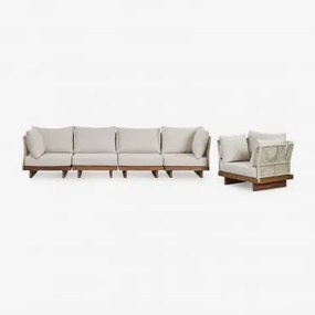 Conjunto De Jardim Com Sofá Modular De 4 Peças Com 2 Cadeirões De Canto E Cadeirão Em Madeira De Acácia Dailin Castanho Acácia - Sklum