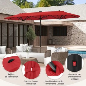 Guarda-sol jardim Duplo 4 x 2 m com Luzes Solares Manivela e Base pesada Vermelho