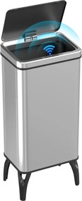 Caixote de Lixo 35,5x26x83,5 cm Automático 50 L em Aço Inoxidável com Sensor Infravermelhos e Aro de Retenção Prata