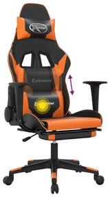 Cadeira gaming massagem c/ apoio pés couro artif. preto/laranja