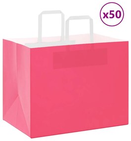 vidaXL Sacos de papel 50 unid com alças rosa 32x22x24 cm