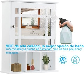 Armário de casa de banho com espelho de parede com porta e Estante Armário de arrumação  50 x 16 x 61 cm branco