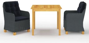 3 pcs conjunto de jantar para jardim cinzento-escuro