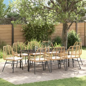 vidaXL Conjunto de Jantar de Jardim de 9 Peças com Almofadas Castanho Rattan Poliéster