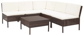 vidaXL Conjunto lounge jardim c/ almofadões 6 pcs vime PE castanho
