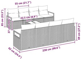 Conjunto de sofá de jardim com 9 peças e almofadas marrons em rattan