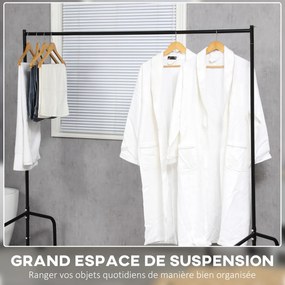 Guarda roupas com rodas e barra resistente, capacidade de 140 kg, 180 x 60 x 170 cm, em aço preto