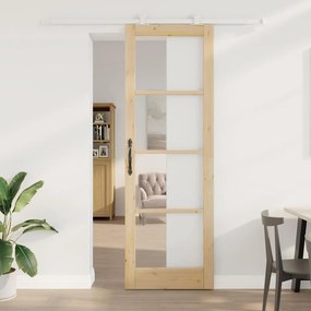Porta Deslizante vidaXL com Conjunto de Ferragens 'ORKDAL'Madeira Sólida &amp; Vidro