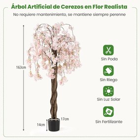 Árvore de Cerejeira Artificial de 163 cm com flores em tons degradés e tronco de madeira, vaso de cimento para interior branco