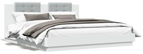 Estrutura de cama com cabeceira e luzes LED 200x200 cm branco
