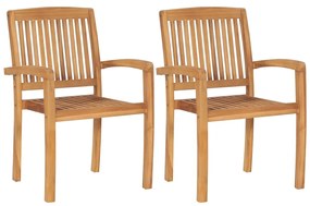 vidaXL Cadeiras de jantar jardim empiháveis 2 pcs madeira teca maciça