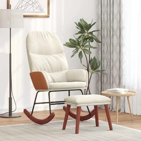 vidaXL Cadeira de baloiço com banco p/ pés veludo branco nata