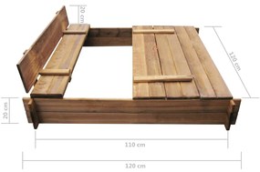 Caixa de areia em madeira impregnada quadrada