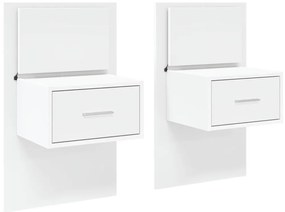 Mesas de cabeceira de parede com luzes LED 2 pcs branco