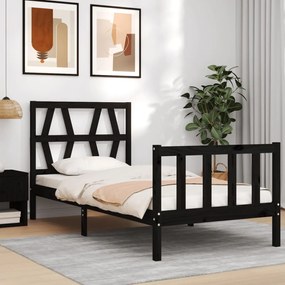 vidaXL Estrutura de cama com cabeceira 100x200 cm madeira maciça preto