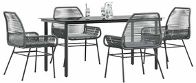 vidaXL Conjunto jantar jardim 5 peças almofadas vidro vime cinzento PE